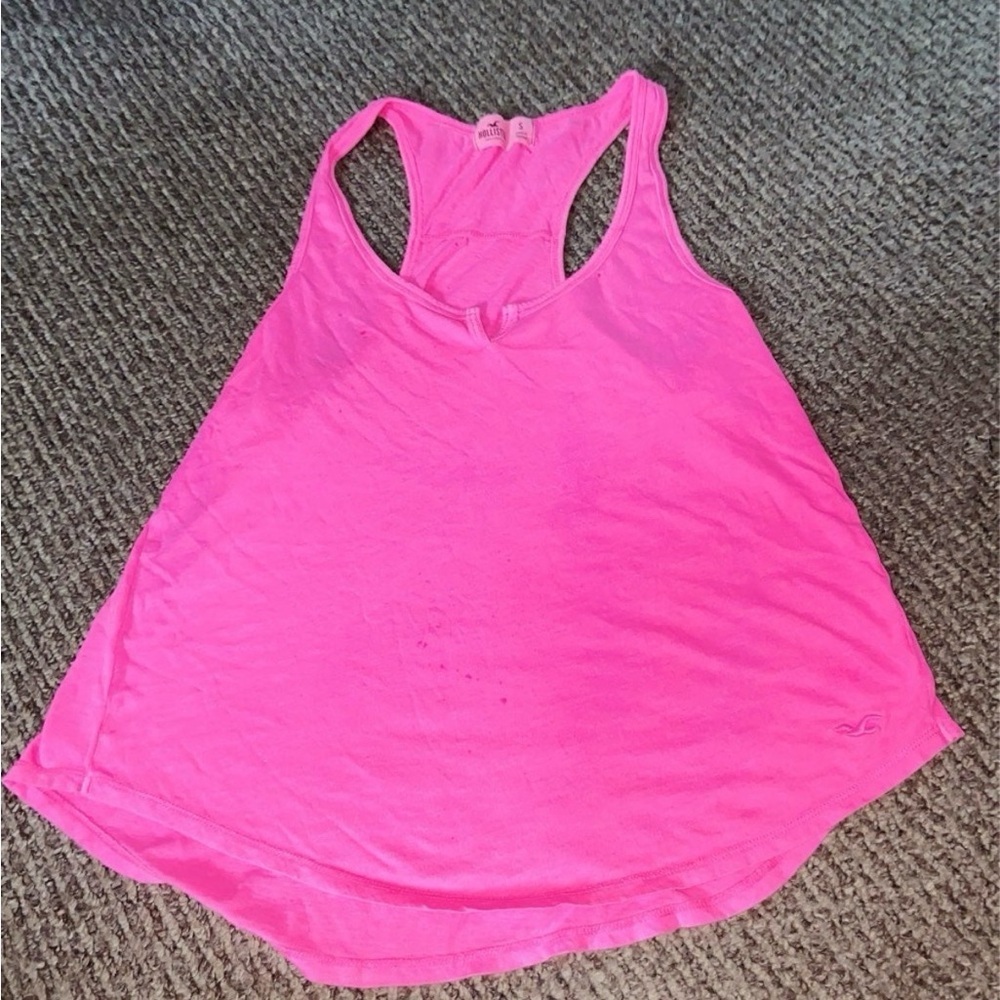 Women's Neon Pink & White Small Hollister Racerback Tank Top Y2K